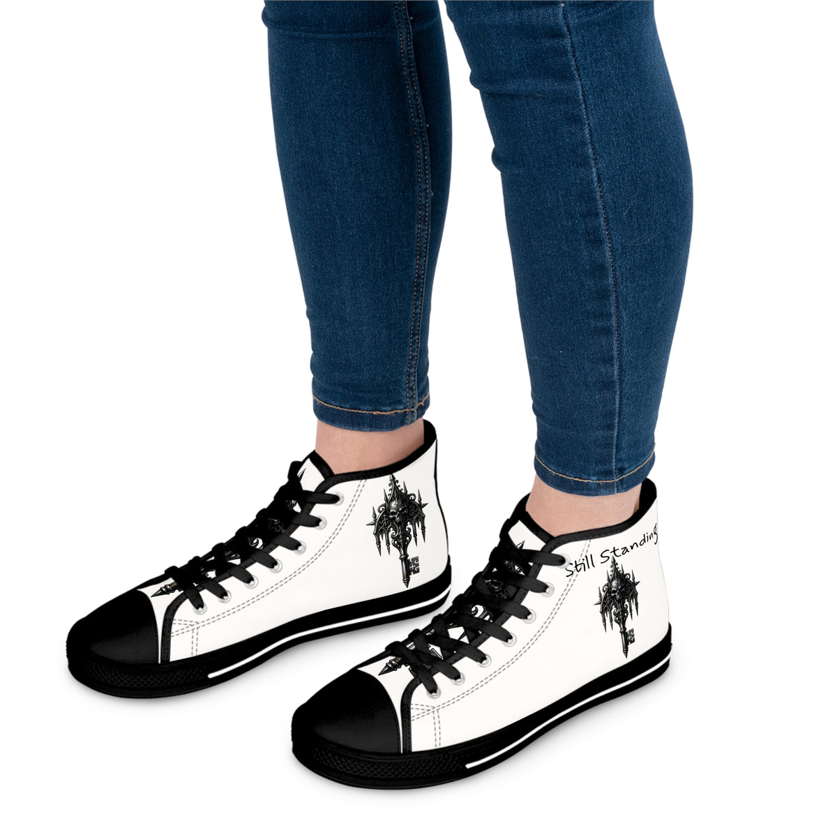 Still Standing Women’s Gothic Ink Skull High-Top Sneakers – Recovery Canvas Shoes