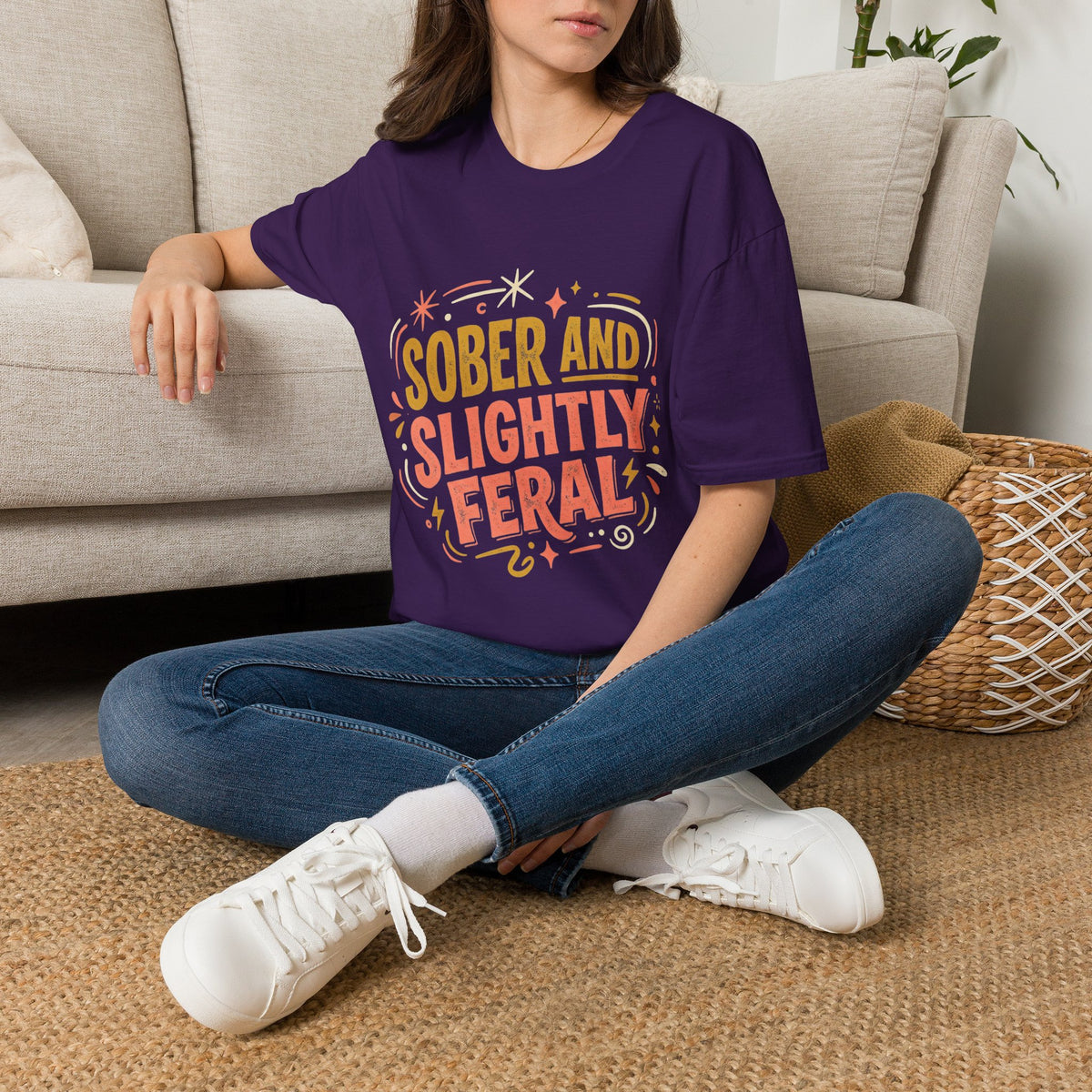 Sober and Slightly Feral T-Shirt — Funny Recovery Pride Tee
