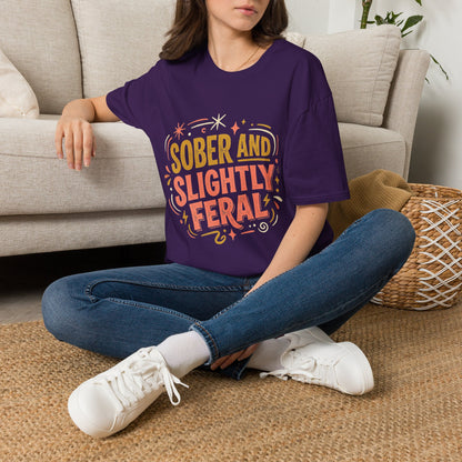 Sober and Slightly Feral T-Shirt — Funny Recovery Pride Tee