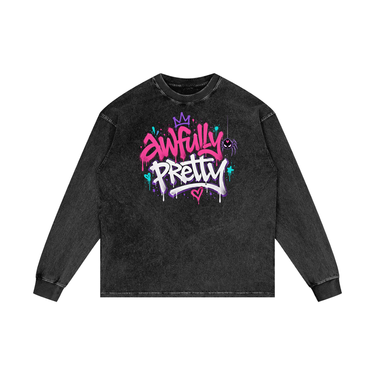 Awfully Pretty Graffiti Acid Wash Oversized Long-Sleeve T-Shirt