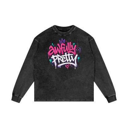 Awfully Pretty Graffiti Acid Wash Oversized Long-Sleeve T-Shirt