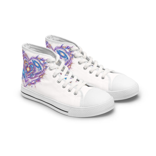 Women's High-Top Sneakers — Purple Watercolor Heart Design