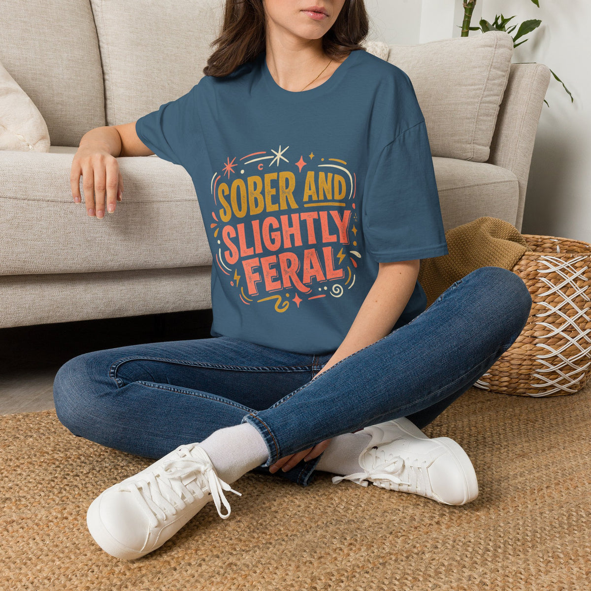 Sober and Slightly Feral T-Shirt — Funny Recovery Pride Tee
