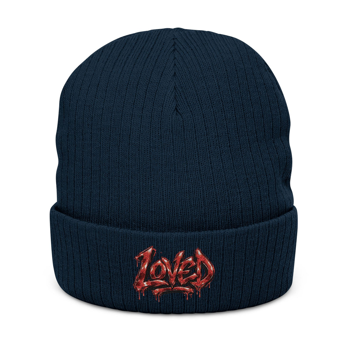 Love Embroidered Ribbed Knit Beanie