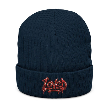 Love Embroidered Ribbed Knit Beanie
