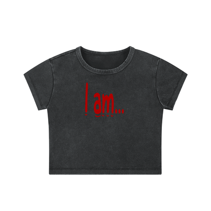 I Am Red Lettering Snow-Washed Crop Top – Recovery Affirmation Tee