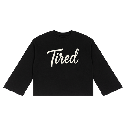 Tired Script Unisex Waffle Raw-Edge Long-Sleeve T-Shirt