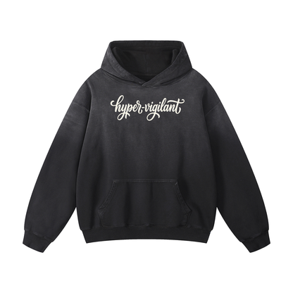 Hyper-Vigilant Script Heavyweight Sunfade Oversized Hoodie
