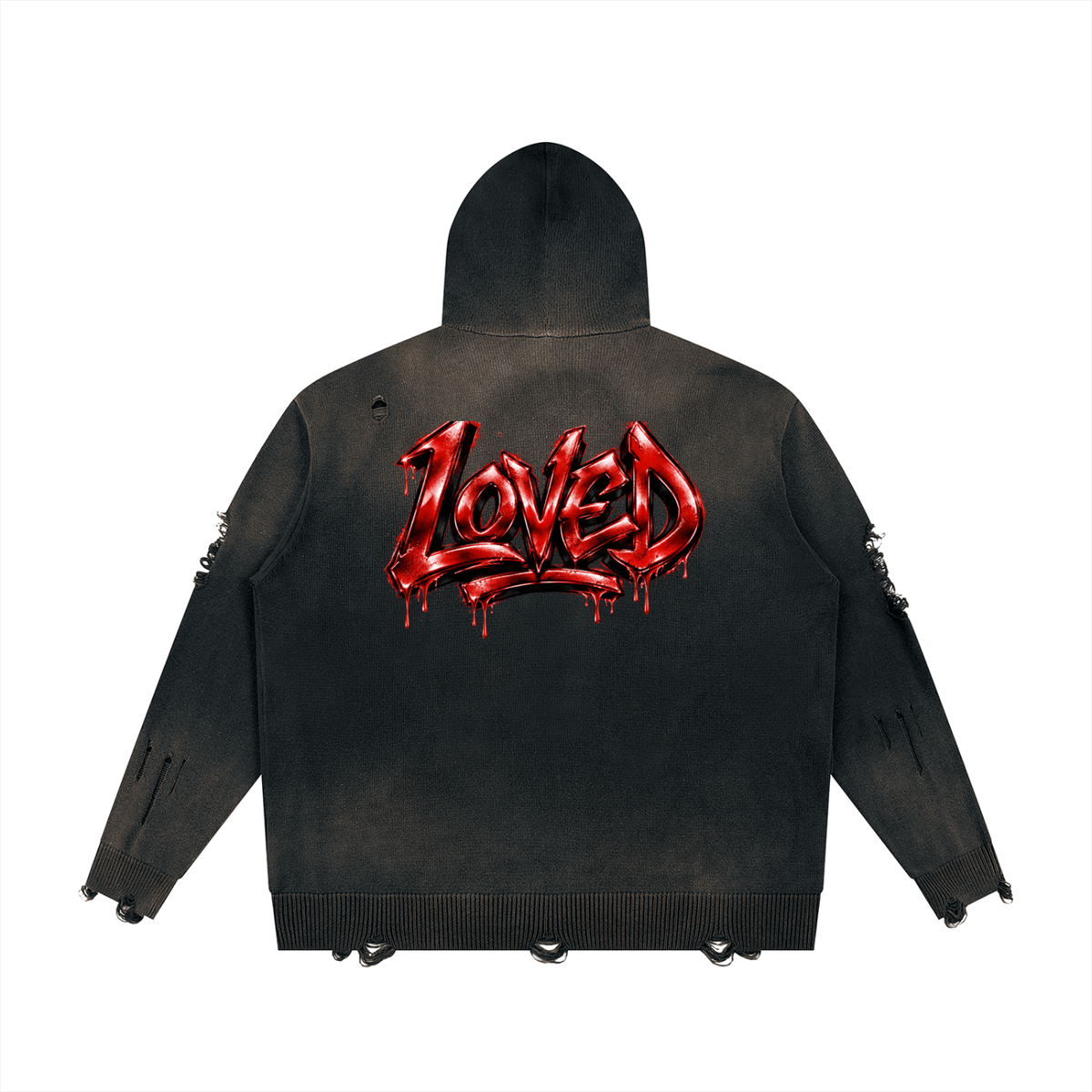 Unisex Distressed Full Zip Sweater