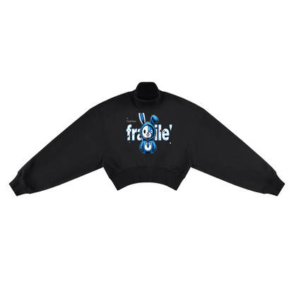 Fragile Blue Bunny Graphic Women's Crop Mock Neck Sweatshirt