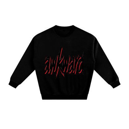 Awkward Red-and-Black Lettering Fleece Crewneck Sweatshirt