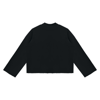 VOLATILE Bear Graphic Mock Neck Raw Edge Boxy Sweatshirt