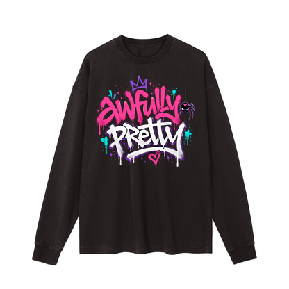 Awfully Pretty Graffiti Vintage Washed Long-Sleeve T-Shirt