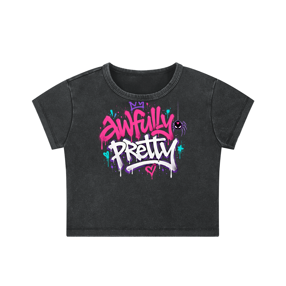 Awfully Pretty Graffiti Snow Washed Crop Top