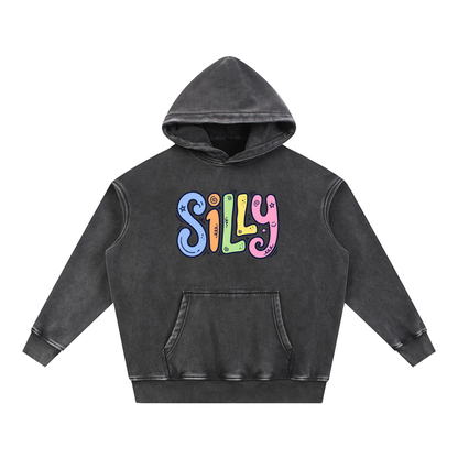 Silly Colorful Lettering Snow Wash Oversized Fleece Hoodie