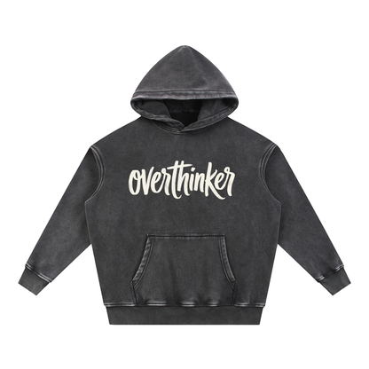 Overthinker Script Snow Wash Oversized Fleece Hoodie