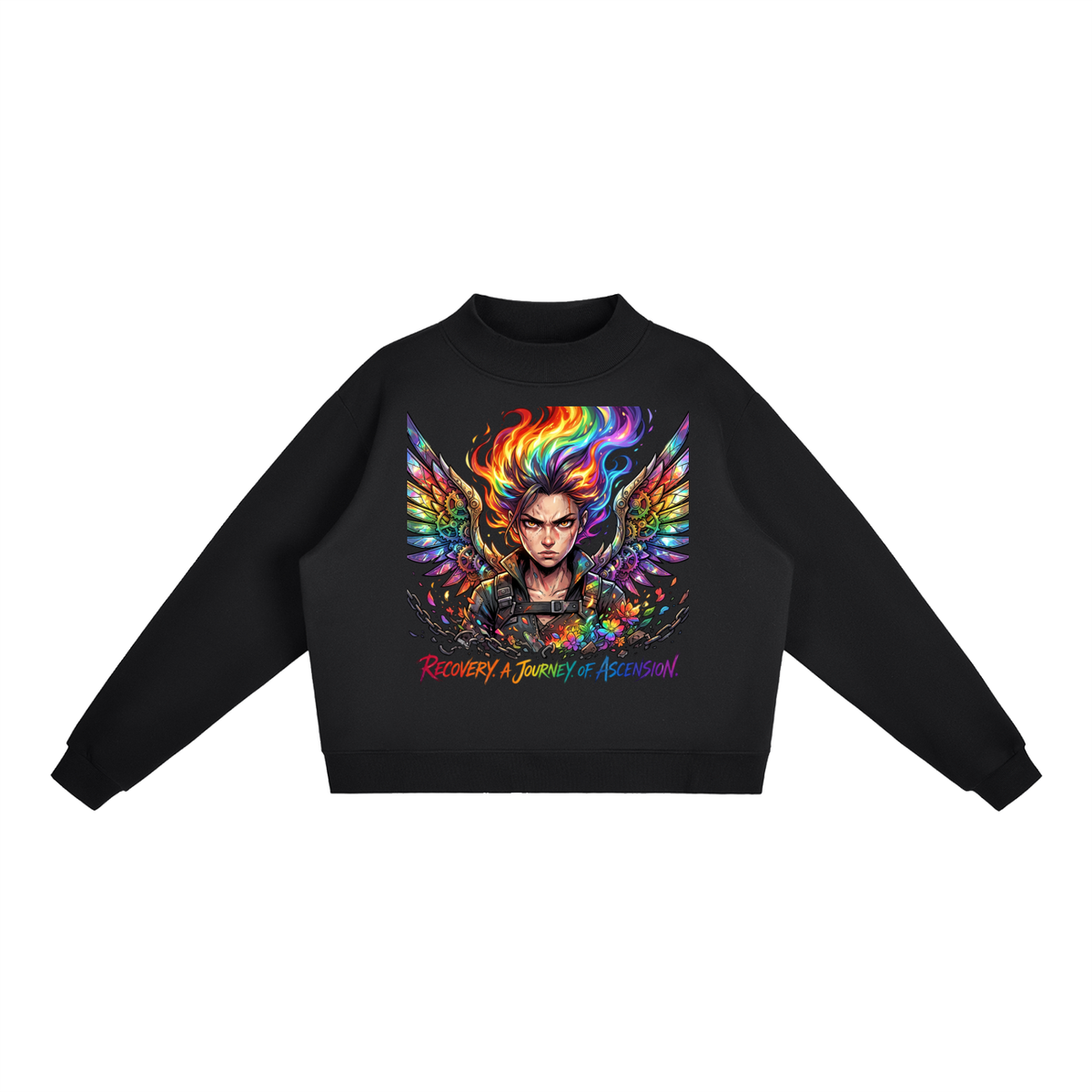 Recovery: A Journey of Ascension Rainbow Warrior Oversized Mock-Neck Fleece Sweatshirt