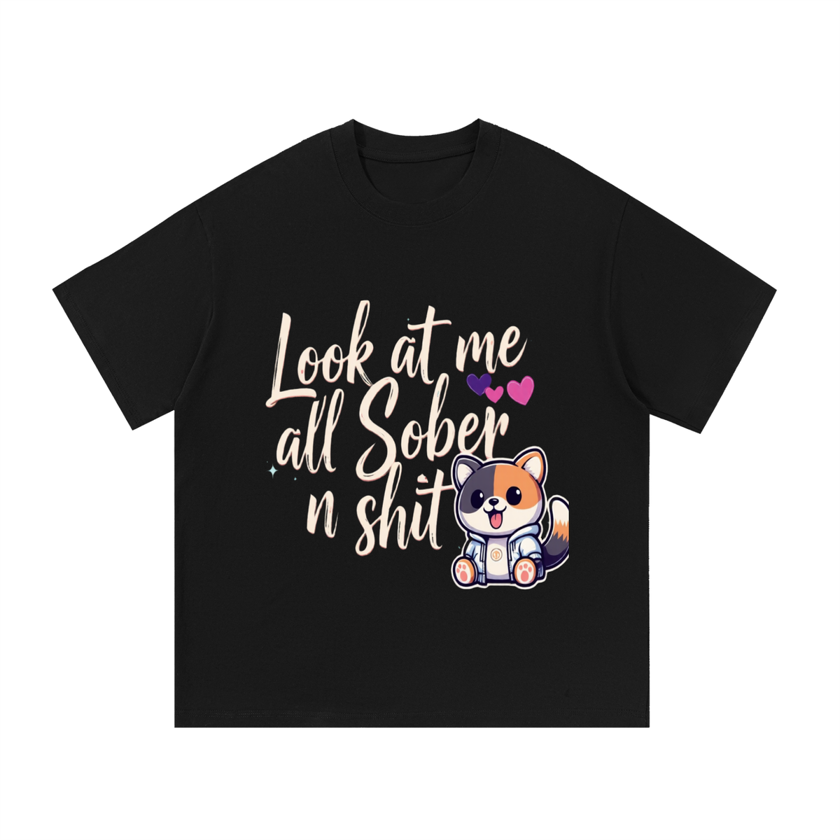 Look at Me All Sober n Shit Cat Oversized Tee – Funny Sober Shirt