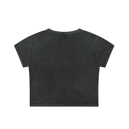 Hyper-Vigilant Script Snow Washed Crop Top