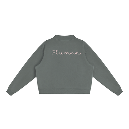 Hello My Name Is Human Fleece Mock-Neck Sweatshirt