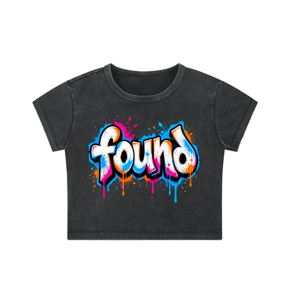 Found Colorful Graffiti Snow-Washed Crop Top