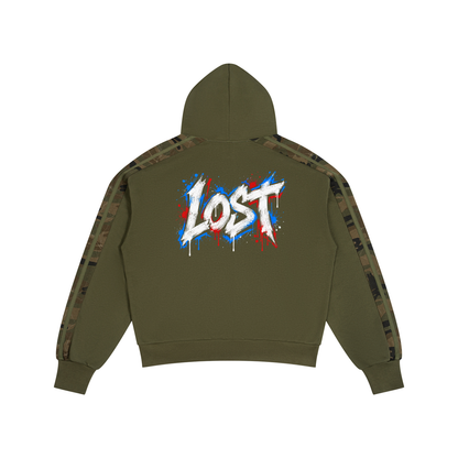 Unisex Boxy Camo Panel Pullover Hoodie