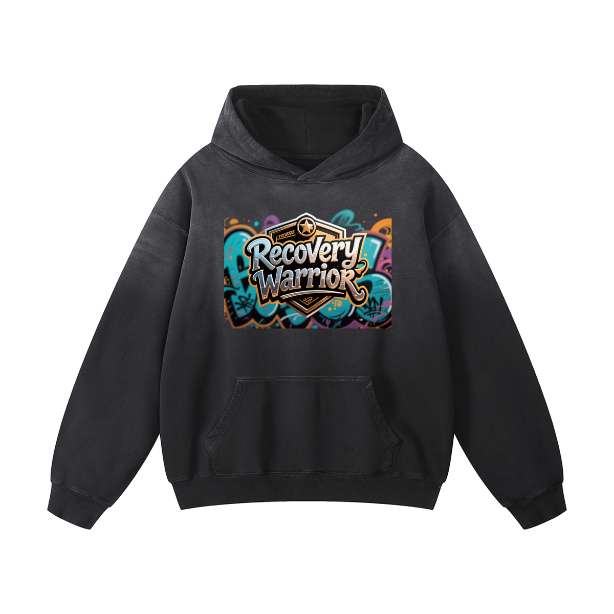 Recovery Warrior Graffiti Badge Heavyweight Sunfade Oversized Hoodie