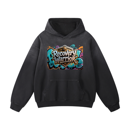 Recovery Warrior Graffiti Badge Heavyweight Sunfade Oversized Hoodie