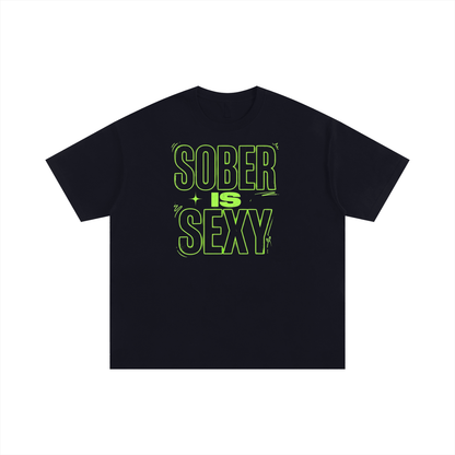 Sober Is Sexy Lime Green Lettering Unisex Oversized Cotton T-Shirt