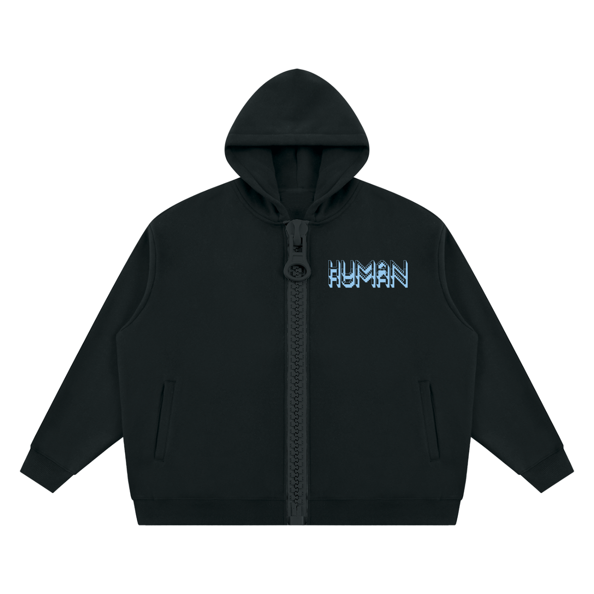 HUMAN Unisex Oversized Fleece Zip-Up Hoodie