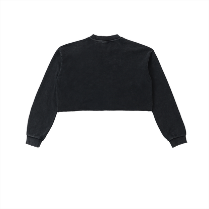Fragile Blue Bunny Graphic Snow Washed Raw Edge Cropped Sweatshirt