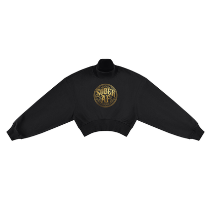 Sober AF Gold Badge Women's Crop Mock Neck Sweatshirt