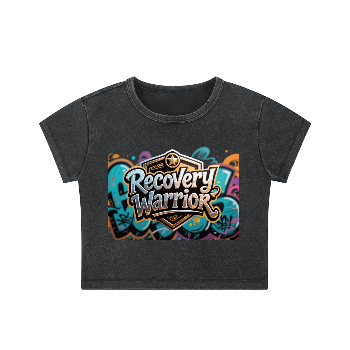 Recovery Warrior Graffiti Badge Snow Washed Crop Top