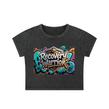 Recovery Warrior Graffiti Badge Snow Washed Crop Top